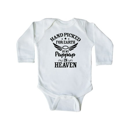 

Inktastic Handpicked for Earth By My Pappap in Heaven with Angel Wings Gift Baby Boy or Baby Girl Long Sleeve Bodysuit