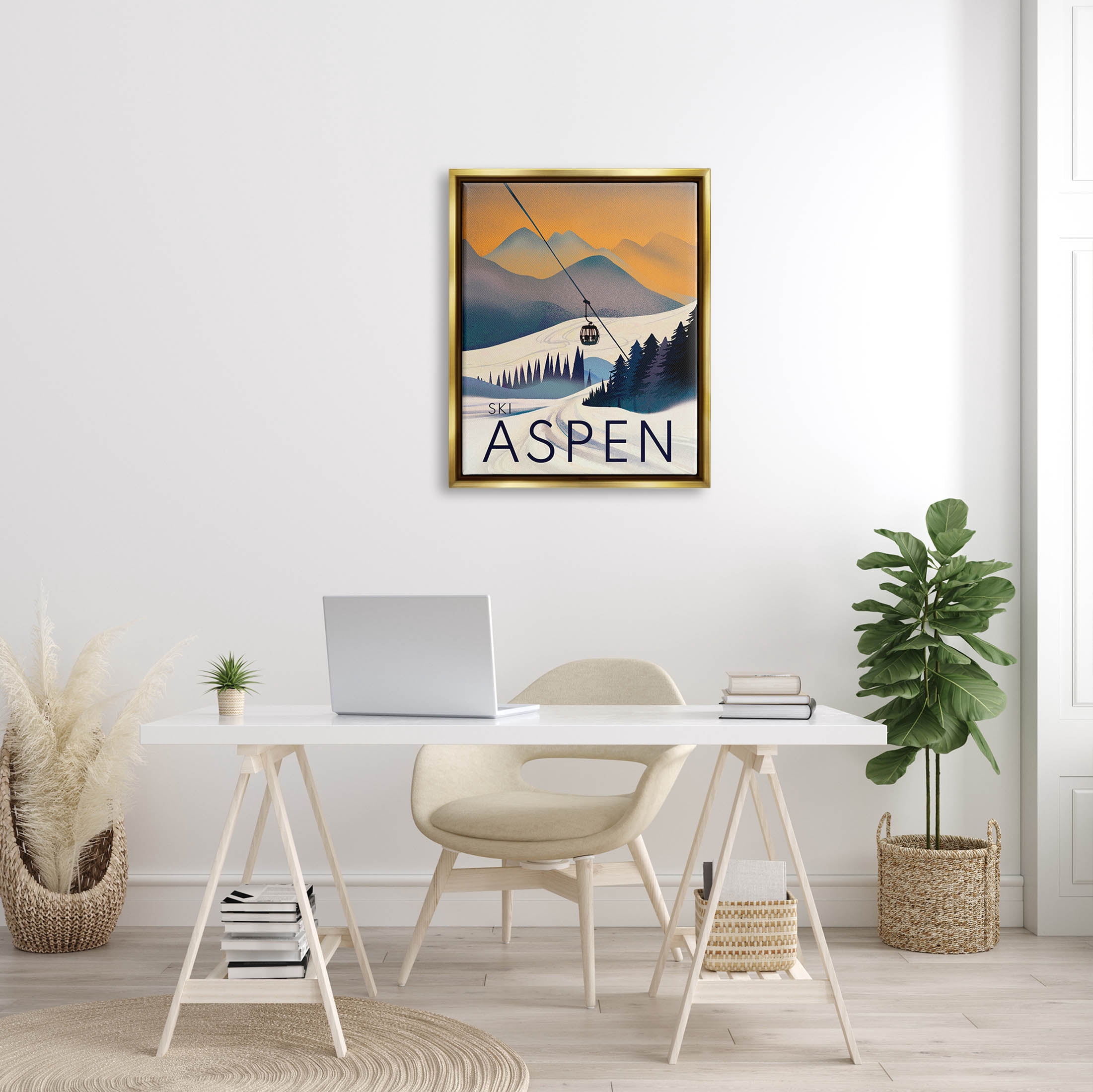 Stupell Industries Aspen Snow Slopes Mountain Graphic Art Metallic Gold Floating Framed Canvas Print Wall Art, Design by Ziwei Li
