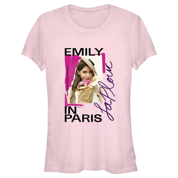 Junior's Emily in Paris La Plouc Flowers Photo Graphic Tee Light Pink 2X Large