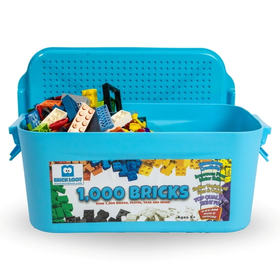 Brick Loot 1,000 Brick Building Blocks - STEM Toy Bricks in Storage Bin - Multicolor - Compatible with Major Brands