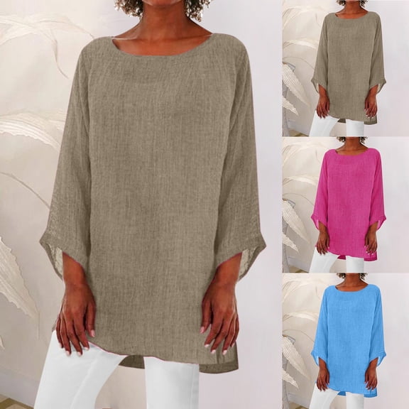 QHWAUAKFBN T Shirts For Women Trendy Long Sleeve Tunic Crew Neck Shirt Blouses Tshirts Top