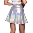 thumbnail image 4 of LIBRCLO Short Skirts for Women Shiny Metallic Look Stretchy Flared Mini Skirt A-Line Party Clothes, 4 of 5