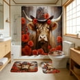 thumbnail image 4 of Haliyee ‌Highland Cow Rose Shower Curtain Set wirh Toilet Lid Cover & Non-Slip Rugs 4Pcs,Farmhouse Bathroom Decor,70x72 Inch,Includes 12 Hooks,Rustic Country Style Bath Mat & Toilet Seat Cover‌, 4 of 6