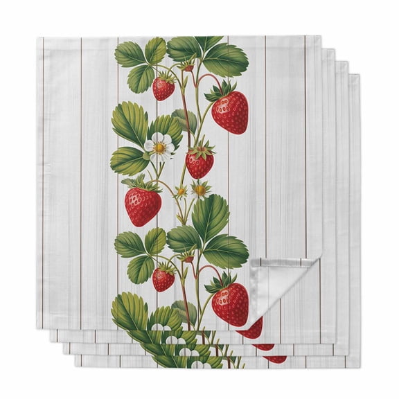 Strawberry Cloth Napkins, Vintage Green Botanical Spring Floral Washable and Reusable Dinner Napkins Set of 4, Table Napkin for Kitchen Party Birthday Wedding Hotel Housewarming 20"x20"