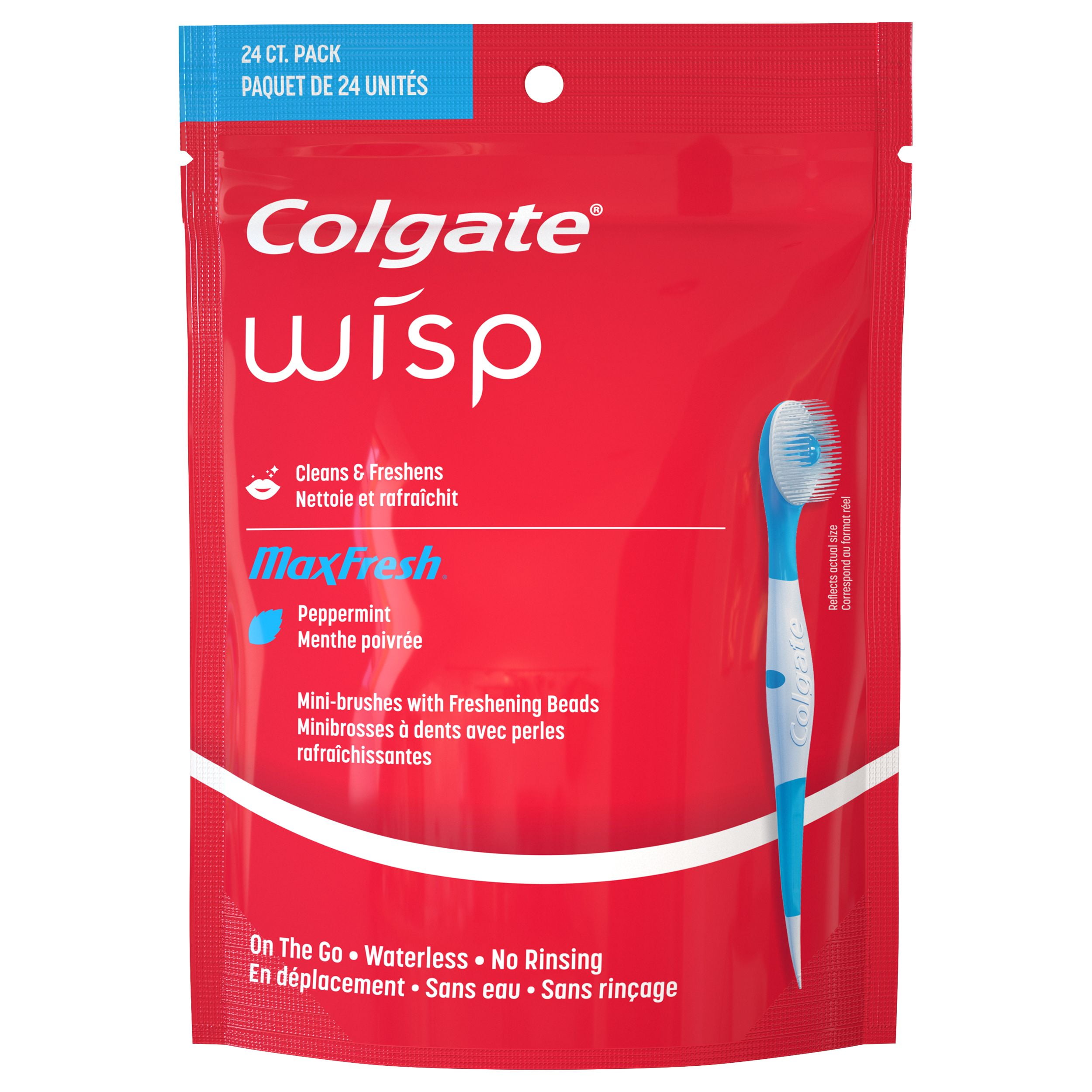 Colgate Max Fresh Wisp Disposable Mini Toothbrush, Peppermint - 24 Count