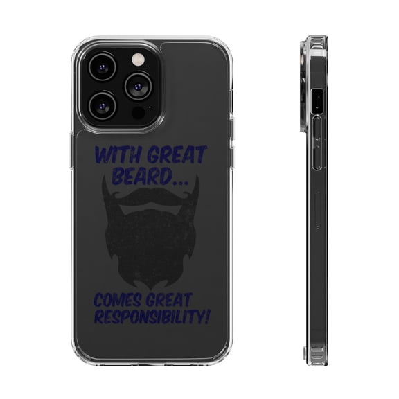 DistinctInk Clear Case for Apple iPhone 15 PRO (6.1" Screen) - With Great Beard Comes Great Responsibility