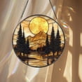 thumbnail image 2 of Mountain Sunset Stained Glass Suncatcher, Nature Landscape Window Hanging, Round Forest Glass Art, Rustic Cabin Decor Gift, 2 of 6