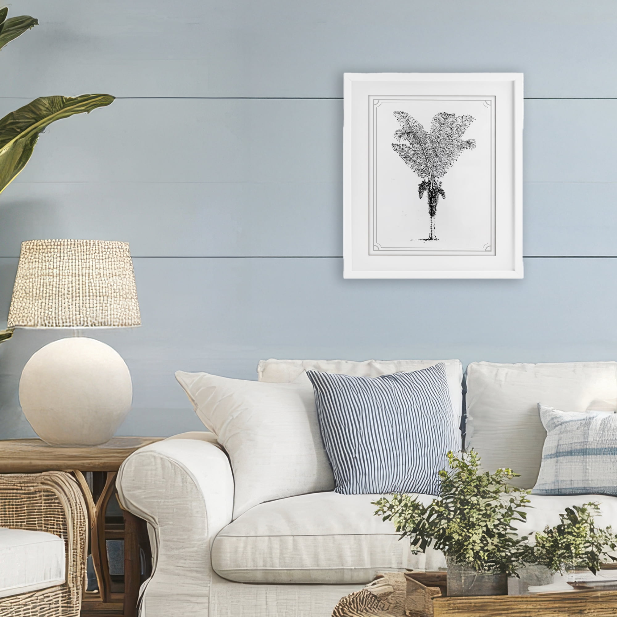 Vintage & Minimal Palm White Framed Print Under Glass, design by Lettered and Lined
