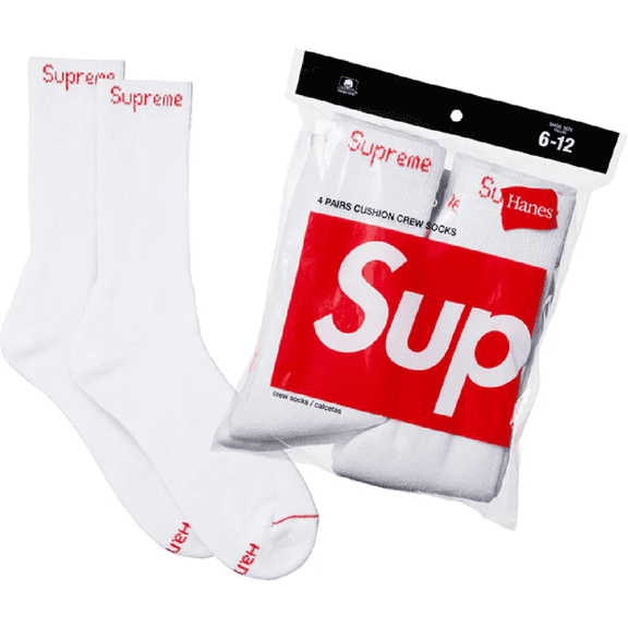 Men's Supreme x Hanes Crew Socks 4 Pack White - OS