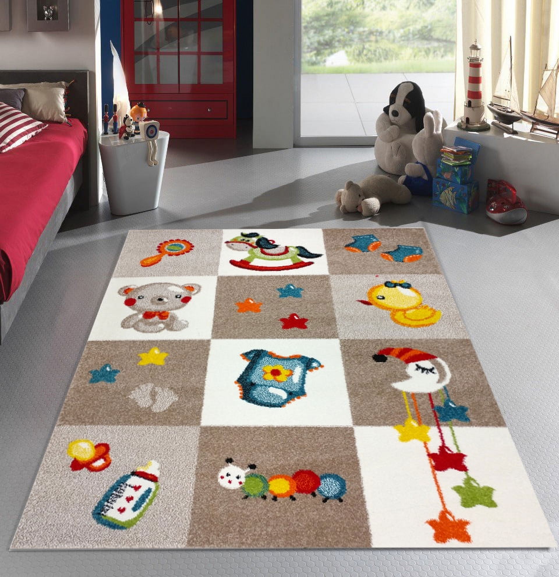 Boy and Girl Bedroom Modern Decor Area Rug and Carpet Collection For Kids and Children (3' 11" x 5' 3", Nursery Bedtime Teddy Bear)