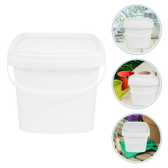 OUNONA PP Plastic Bucket with Lid and Handle for Decoration White Color 2L Capacity