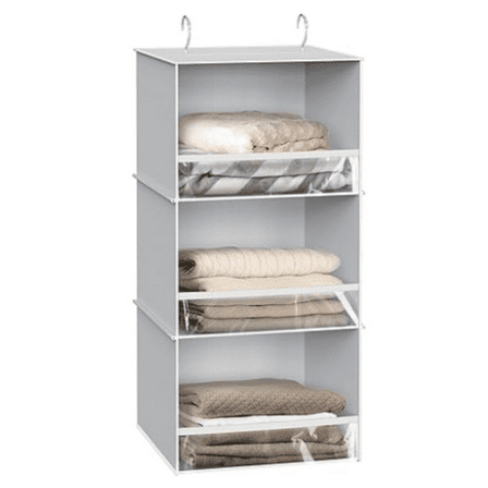 Simple Houseware 3 Shelf Hanging Closet Organizer with Front Stopper, Gray