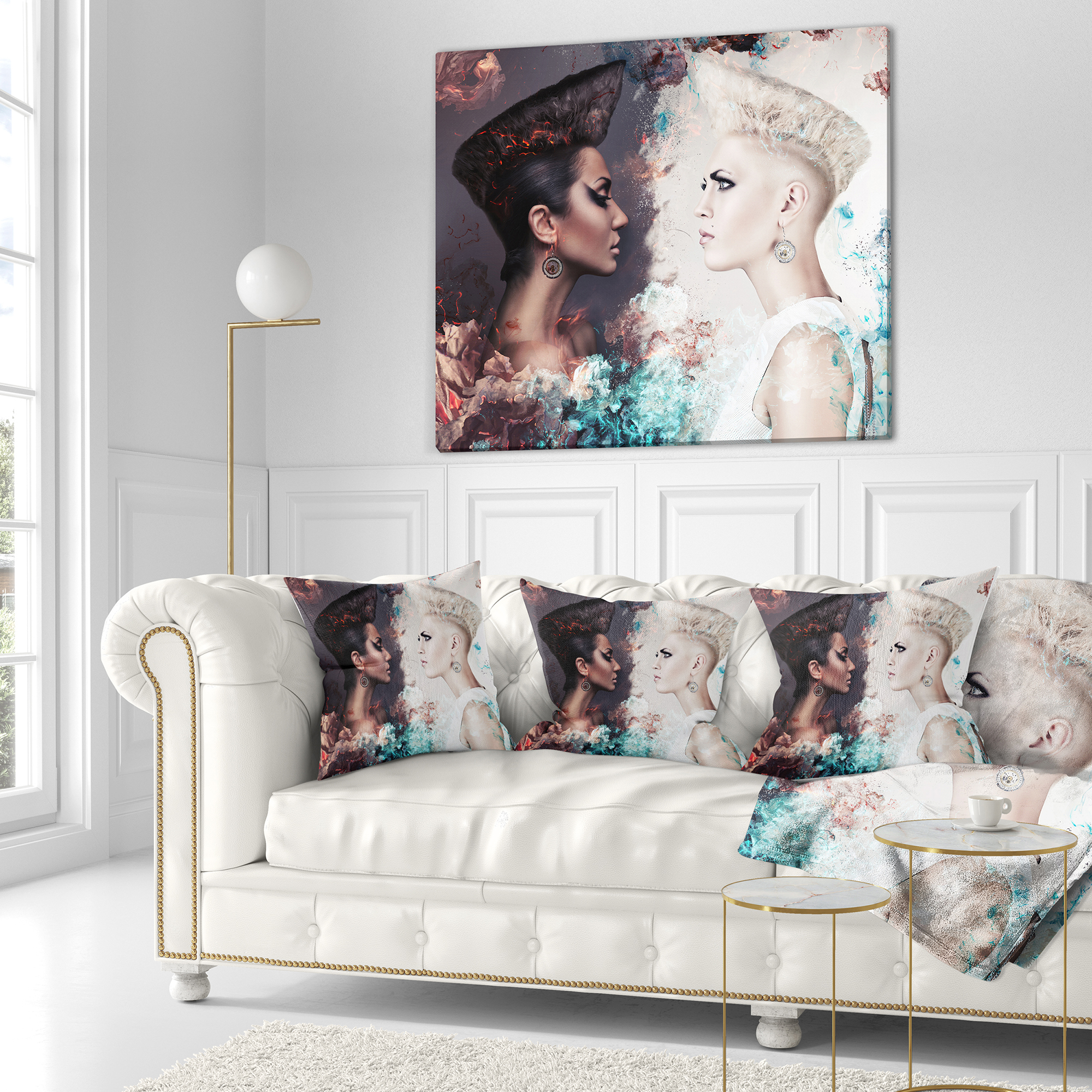Designart Evil and Good Women Face to Face - Portrait Throw Pillow - 16x16