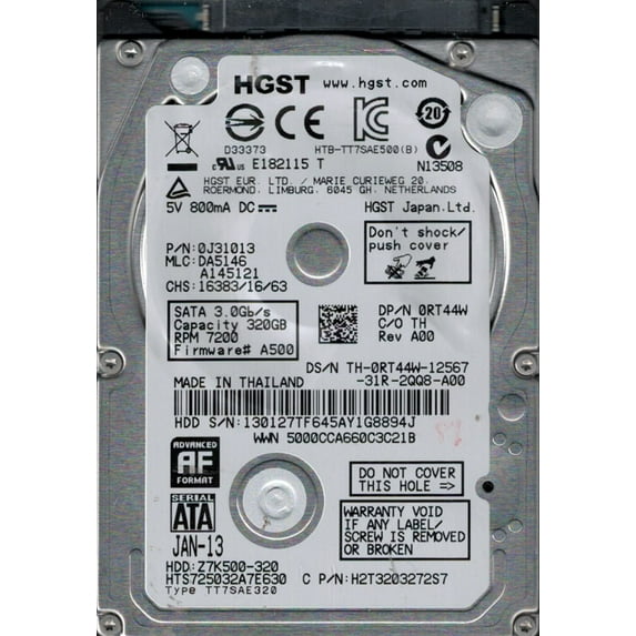 HGST HTS725032A7E630 P/N: 0J31013 MLC: DA5146 320GB