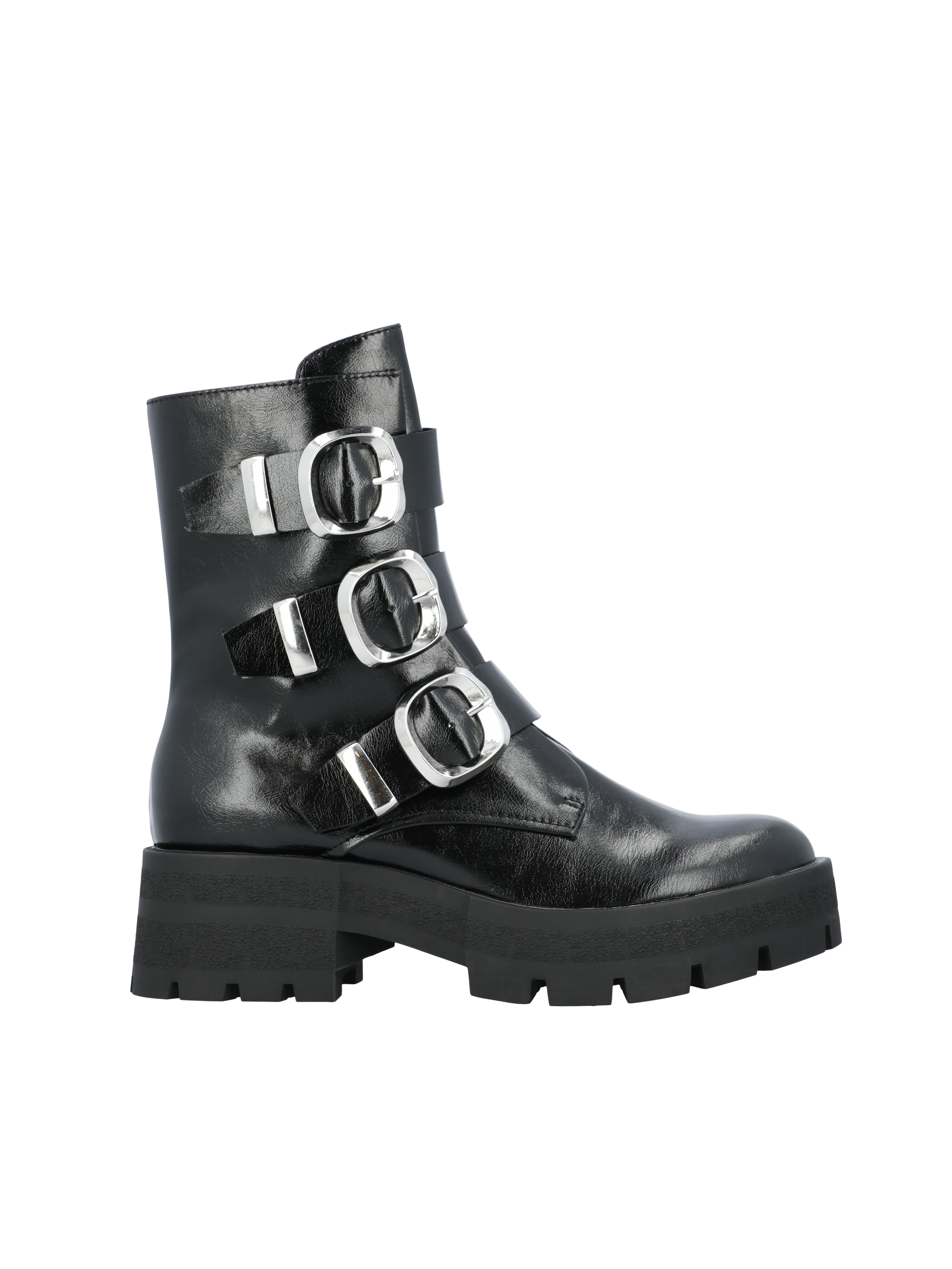 Madden NYC Women's Faux Leather Buckle Combat Boots