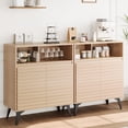 thumbnail image 1 of Buffet Bahut Style Ferme avec Rangement, Armoire de Rangement Cannelée avec Tablettes Ajustables pour Salle à Manger, Entrée, Cuisine (Bois Naturel), 1 of 7