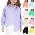 thumbnail image 5 of Dvprdro Girls Button Down Shirts Fashion Solid Lapel Casual Top with Pocket Cute Comfy Long Sleeve Blouse, 5 of 5