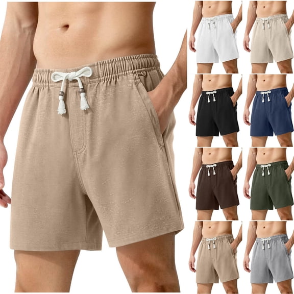 DDAPJ pyju Mens Cotton Linen Baggy Shorts Drawstring Elastic Waist Summer Beach Shorts Lightweight Breathable Lounge Cruise Vacation Shorts with Pockets Army Green M