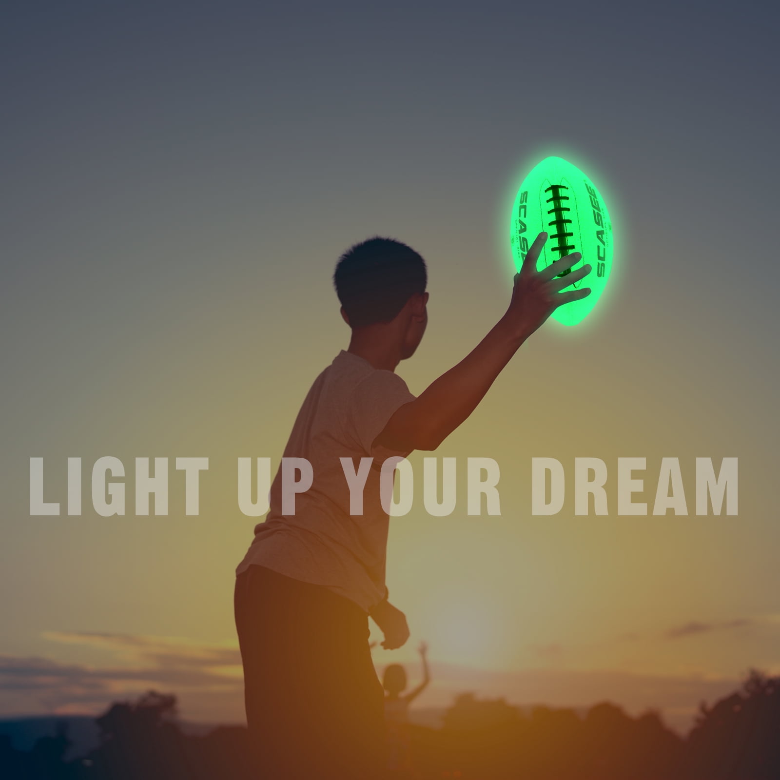 Football Glow in The Dark - Green Light Up Footballs Official Size 9 - Glowing Leather Night Ball Gift for Teen Boys Girls Men and Women - Outdoor Indoor Traning Balls