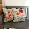 thumbnail image 5 of 4 Pcs Red Poppy Floral Pillow Covers Spring Summer Fall Vintage Decorative Rustic Farmhouse Thorw Pillow Covers for Indoor Outdoor Sofa Living Room Paito Décor (18"X18"), 5 of 6