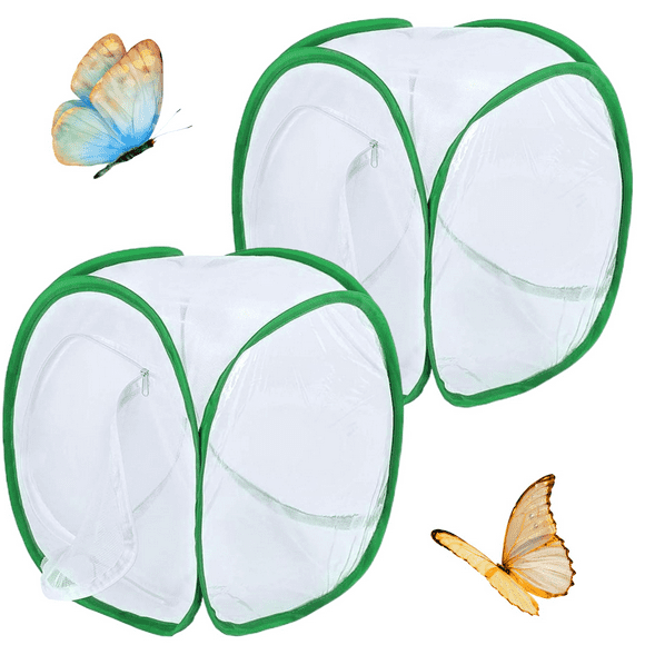2Pcs Butterfly Cage, Butterfly Habitat Cage (12x12x12''), Foldable Garden Pop-up Tent Net for Caterpillars, Kids Raising Kit
