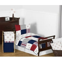 Sweet Jojo Designs Baseball Patch Red, White, Blue and Grey Toddler Bed Comforter 5 Piece Bedding Set