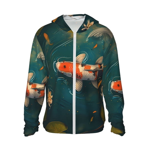 Fotbe Koi Pond Lilies Chaqueta con Protección Solar UPF 50+ para Hombre y Mujer, Camisa con Capucha y Bolsillos-X-Large