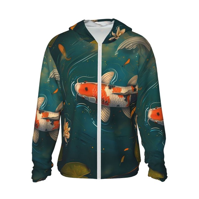 Fotbe Koi Pond Lilies Chaqueta con Protección Solar UPF 50+ para Hombre y Mujer, Camisa con Capucha y Bolsillos-Small