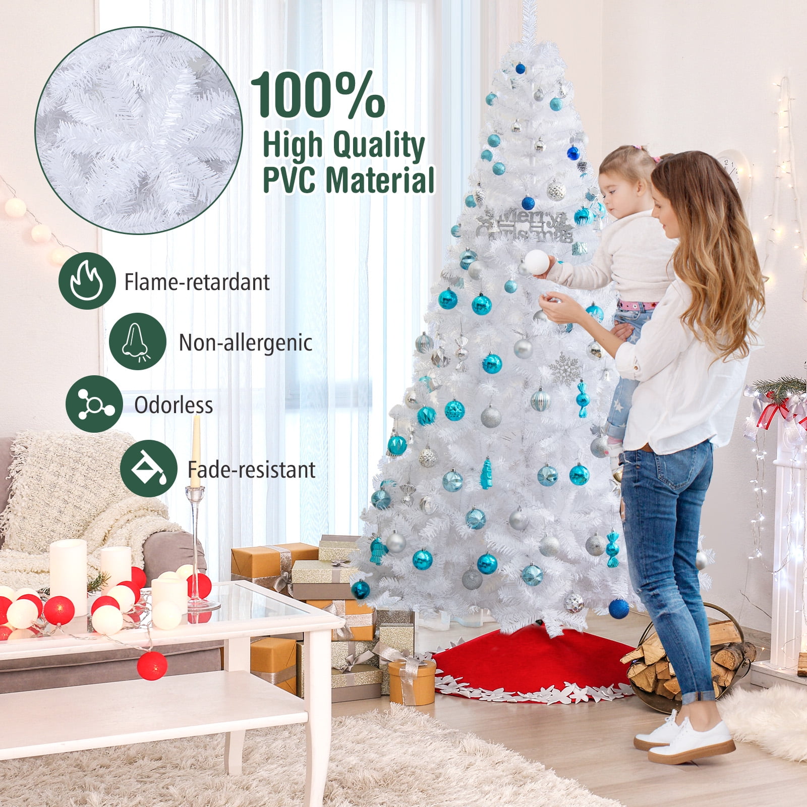 Topbuy 7'Artificial White PVC Christmas Tree Outdoor w/ Metal Stand and Anti-scratching Cover