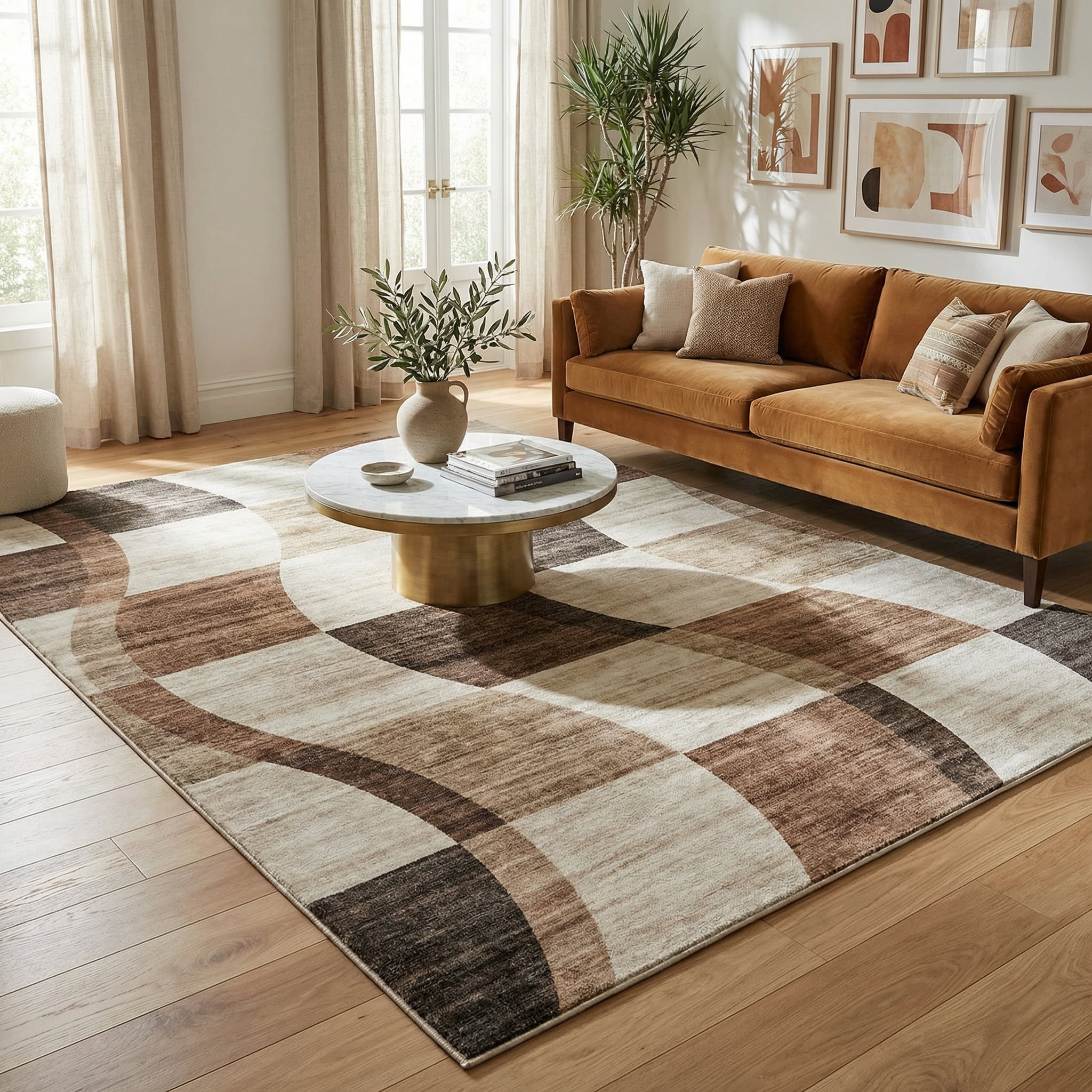 Rug Branch Eclipse Abstract Checkered Indoor Area Rug, Brown Beige, Abstract - Living Room, Bedroom, Dining Room, and Office