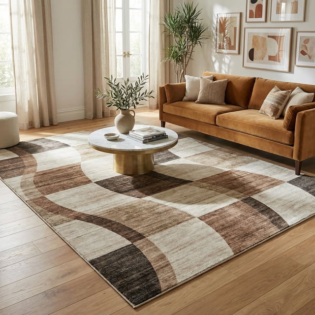 Rug Branch Eclipse Abstract Checkered Indoor Area Rug, Brown Beige, Abstract - Living Room, Bedroom, Dining Room, and Office