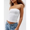 thumbnail image 2 of Biezeib Women Knitted Ribbed Tube Tops Solid Color/Stripe Print Summer Bandeau Vest Backless Shirts for Streetwear, 2 of 6