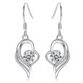 thumbnail image 1 of Aretes Colgantes en Forma de Corazón de Plata Esterlina 925 para Mujer, Aretes de Piedra de Nacimiento Brillante de Oro Blanco de 14K, Aretes de Palanca de Corazón Dulce, 1 of 6