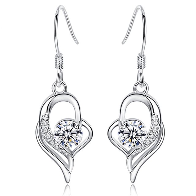 Aretes Colgantes en Forma de Corazón de Plata Esterlina 925 para Mujer, Aretes de Piedra de Nacimiento Brillante de Oro Blanco de 14K, Aretes de Palanca de Corazón Dulce