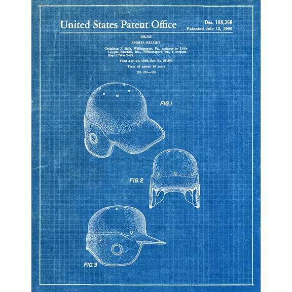 Original Baseball Helmet Artwork Submitted In 1960 - Baseball - Patent Art Print