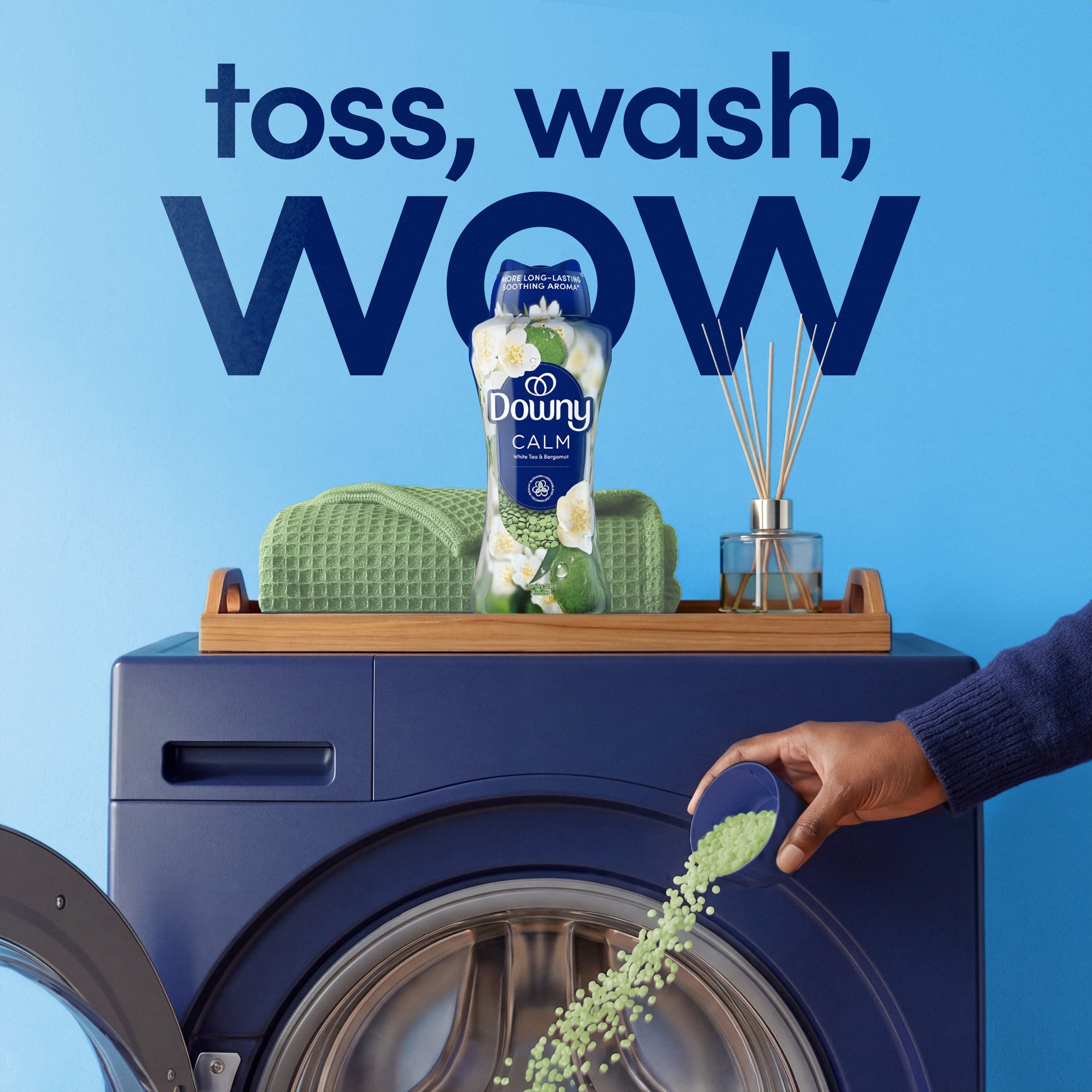 Downy Calm In-Wash Laundry Scent Booster Beads, Soothing White Tea and Bergamot scent, 30.1 oz