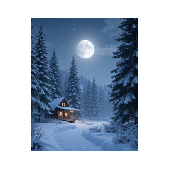 Paint by Numbers Kit for Adults, Winter Cabin Under Full Moon Paint by Numbers, Easy Paint by Numbers Kit for Adults Beginner, DIY Adult Paint by Number Kits on Canvas, Home Decor