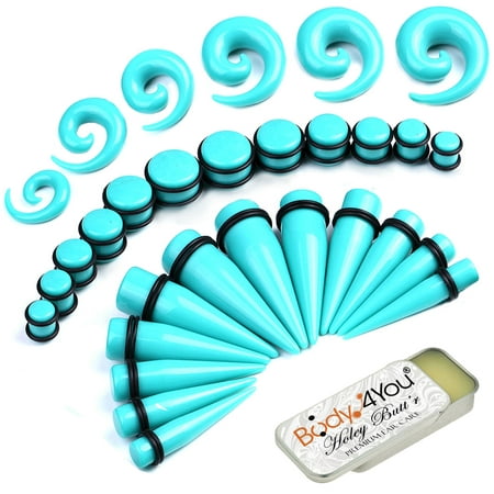 BodyJ4You 37PC Big Gauges Kit Ear Stretching Balm 00G-20mm Turquoise Spiral Tapers Plugs