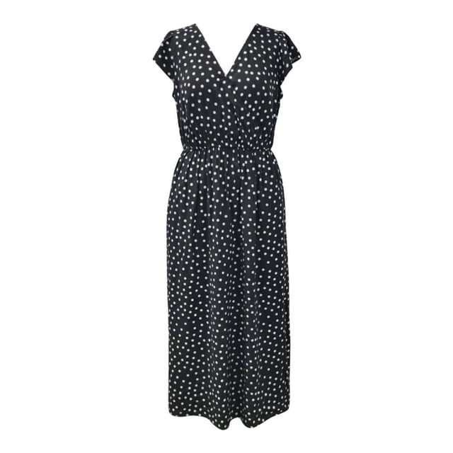 Ropa Playa Ocean Pacific para Mujer Maxivestido Cuello V Manga Olanes Puntos Negro Talla EG