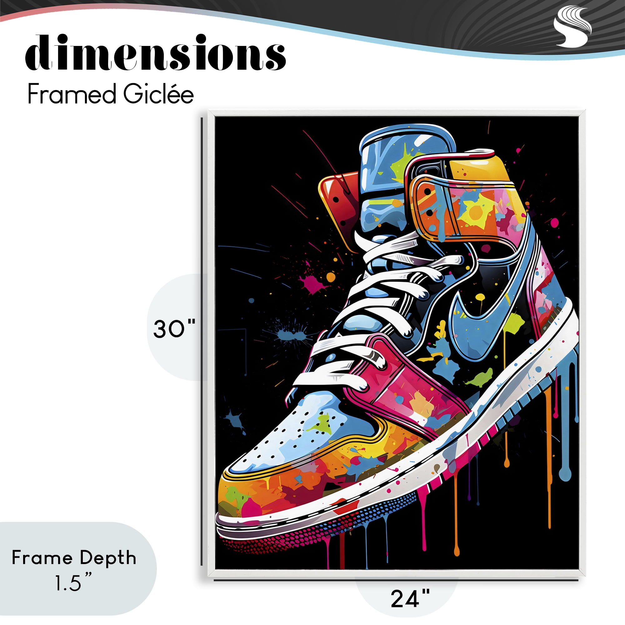 Stupell Industries Graffiti Sneaker on Black White Framed Giclee Art, design by Creative Studio