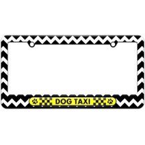 Dog Taxi, Paw Prints Checkered Logo License Plate Tag Frame, Multiple Colors