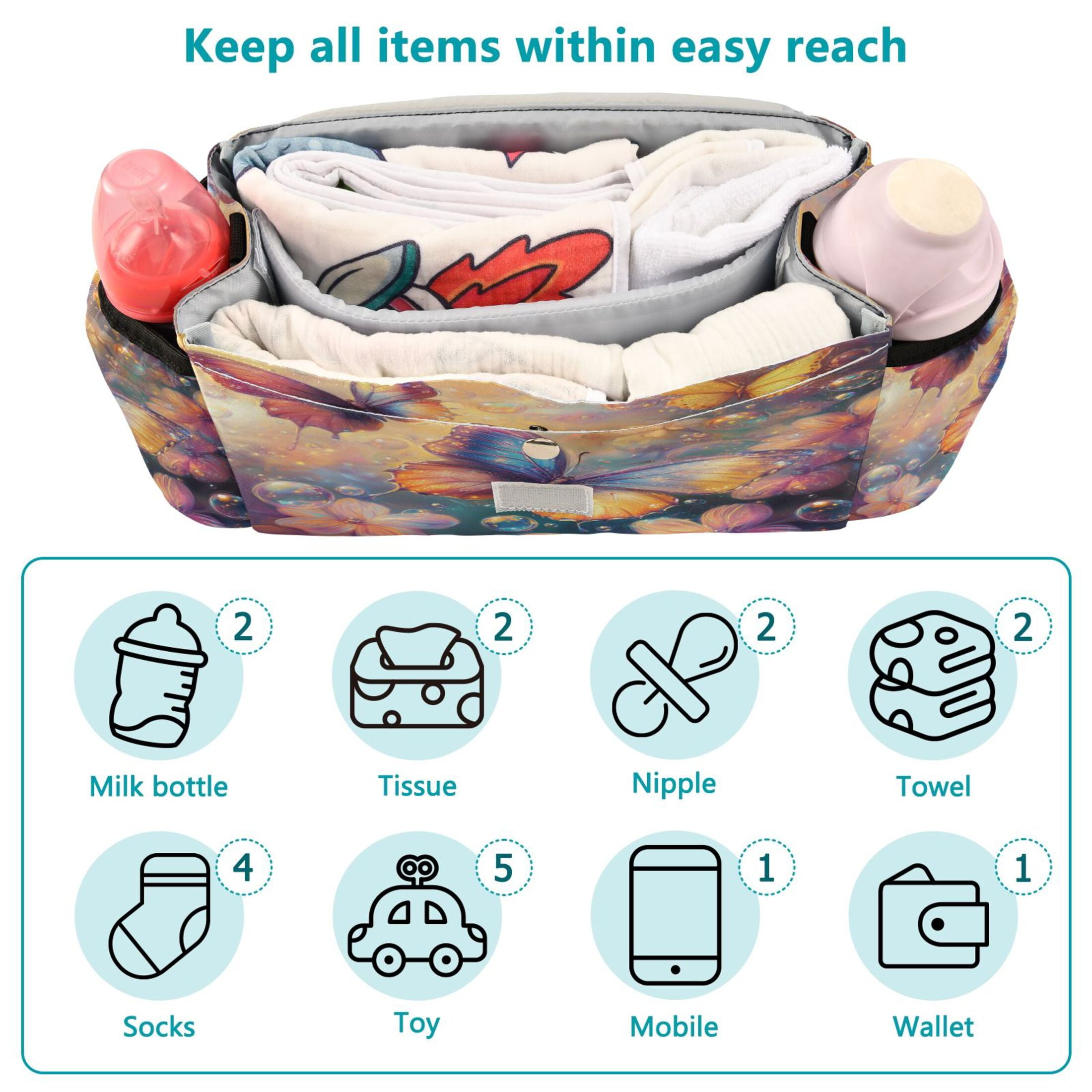 DIXRUYEE Stroller Organizer Butterfly Serenade Printed