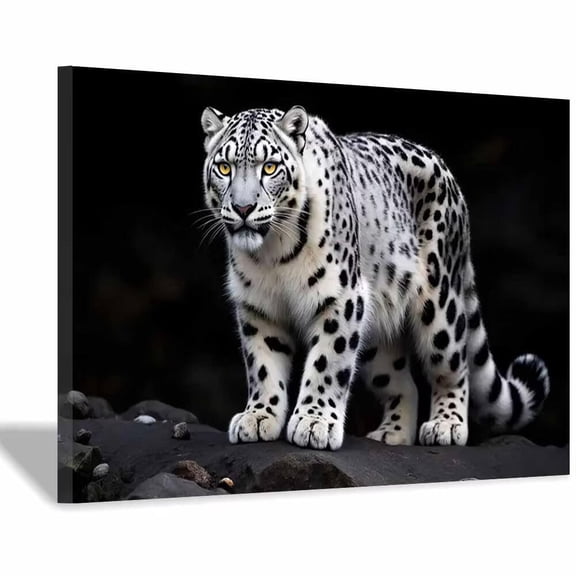 Mudket Framed Snow Leopard Canvas Wall Art, Black and White Animal Print Wall Decor for Men Living Room, Trendy Leopard Wall Art, Ready to Hang - 12"L x 8"W