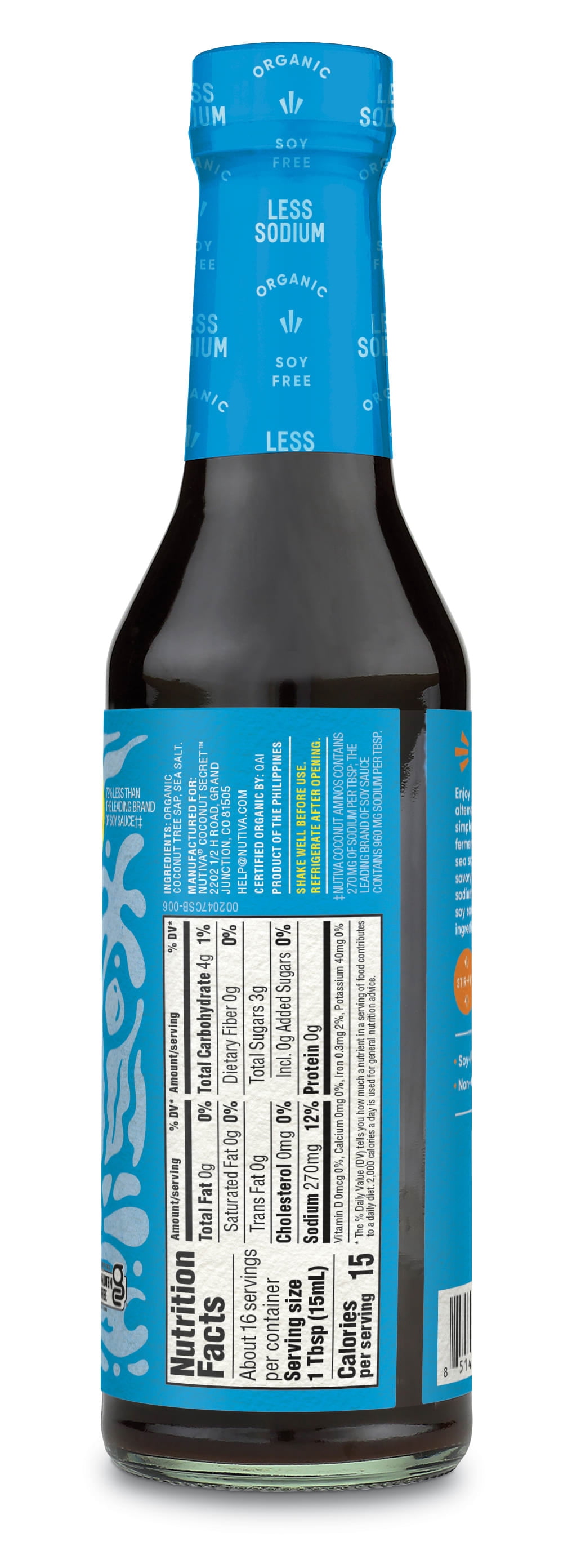 Nutiva, Coconut Aminos Organic Soy Free Seasoning Sauce & Marinade, 8 fl oz