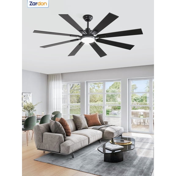 Zardon 62 inch Ceiling Fan with Light and Remote Control - Quiet DC Motor, 6 Speeds, Dual Finish Blades for Indoor Use - Black