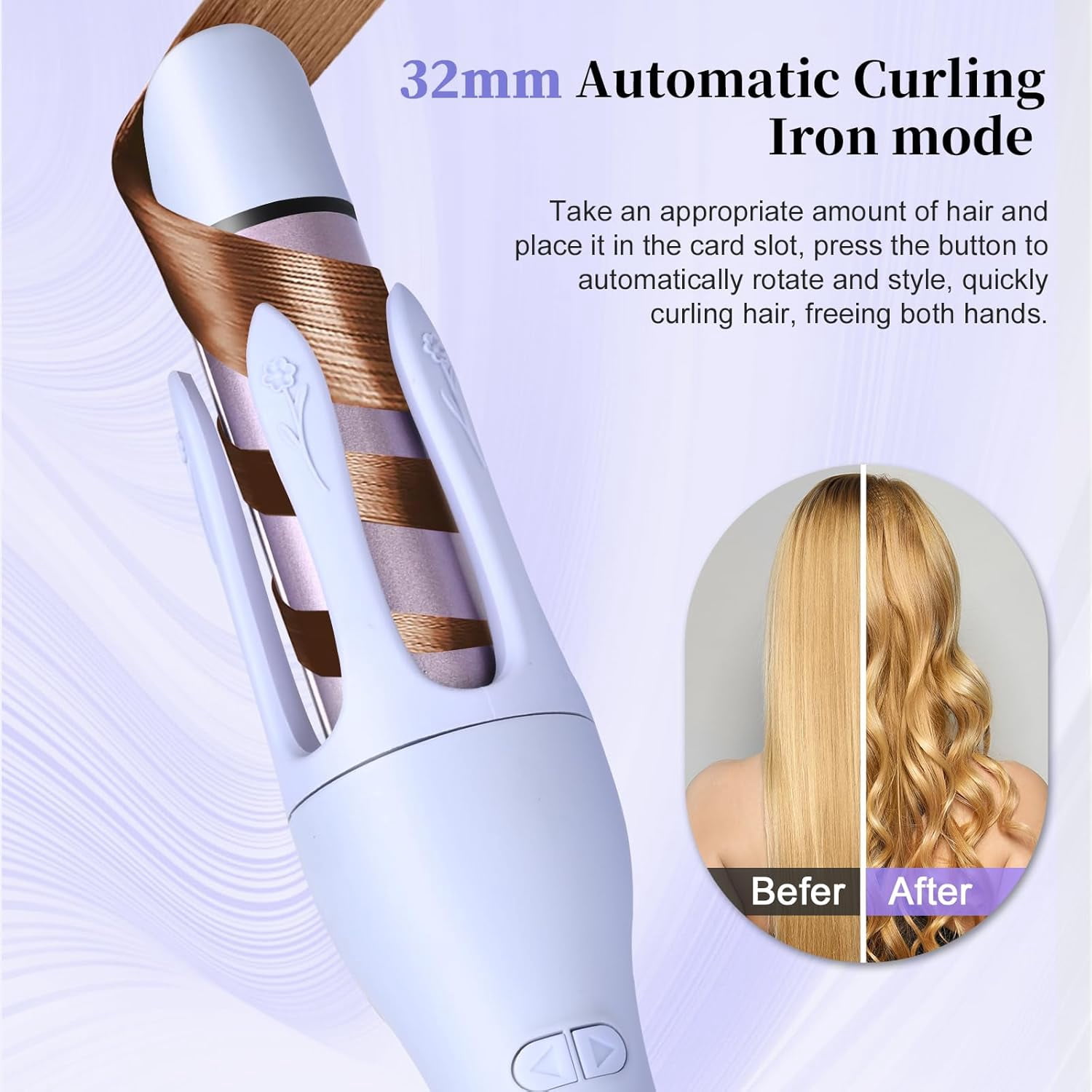 Automatic Hair Curler with 4 Temperature Settings, Auto-Rotating Ceramic Curling Iron with Anti-Tangle & Anti-Scald Design