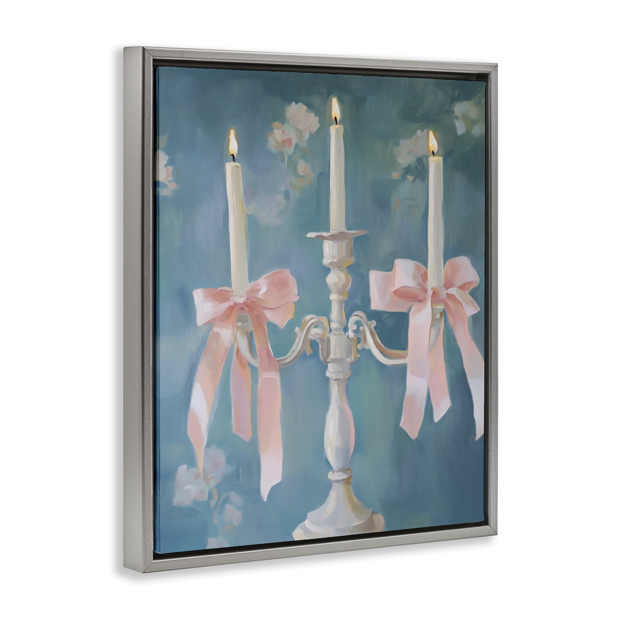Stupell Industries Elegant Coquette Candelabra Gray Framed Floater Canvas Wall Art, design by The Prints Vibe