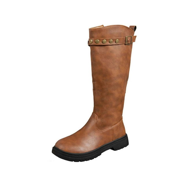 Bottes pour Femmes, Décontractées et à la Mode, Hiver, Longues, Droites, Couleur Unie, Bout Rond, Côté avant, Lacets, Talon Bas, Hauteur Genou, Bottes d'Hiver pour Femmes