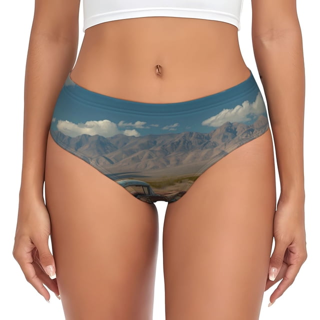 Balery Deserted Classic Car Landscape Ropa Interior de Algodón para Mujer con Dibujo – Braguitas Cómodas y Elásticas, Estilo Clásico-X-Large