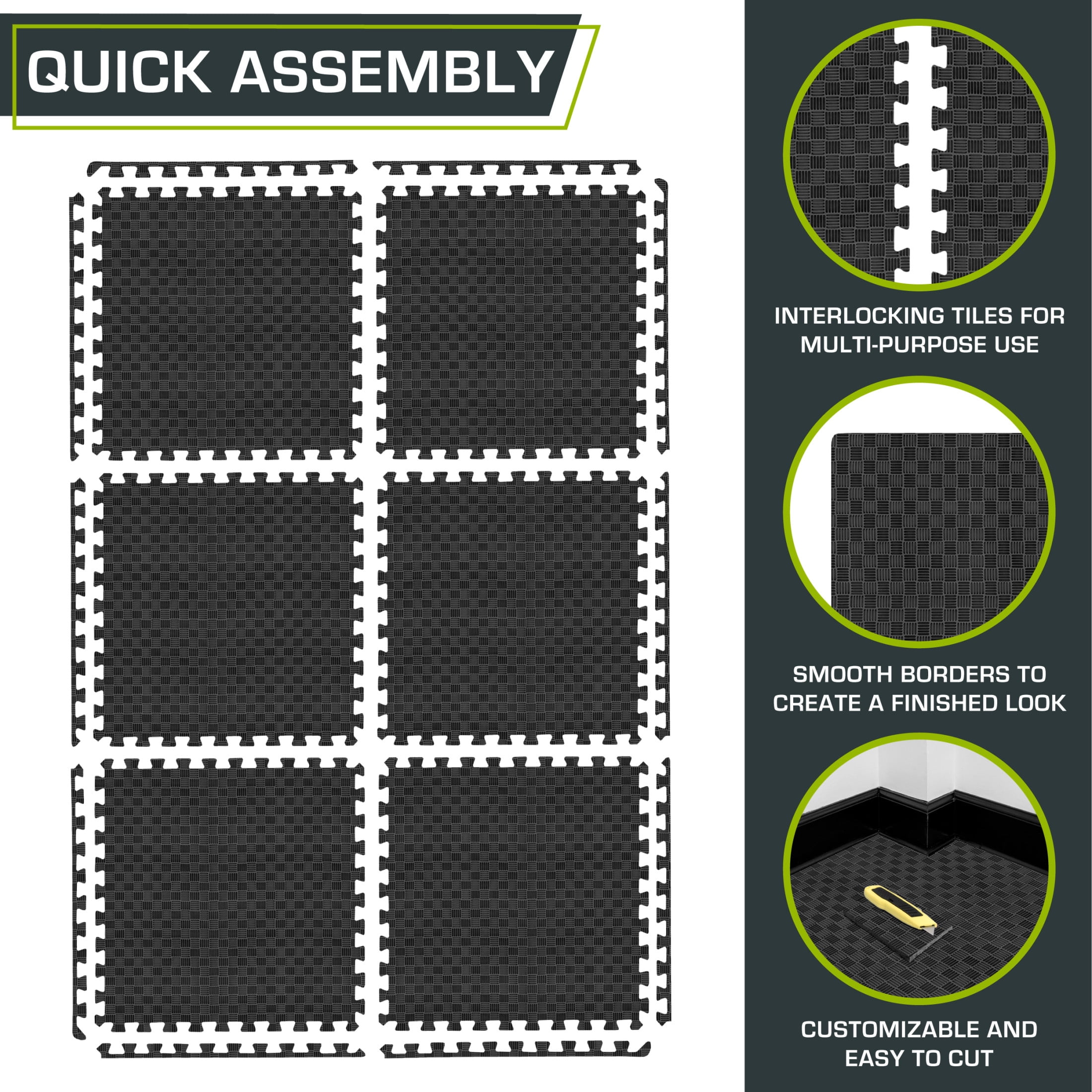 ProsourceFit Exercise Puzzle Mat ½ or 1-in with Non-Slip Traction on Checkered Surface